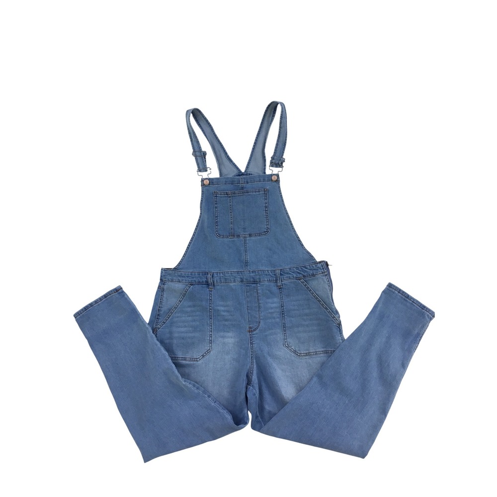 No Boundaries Blue Denim Overalls Womens XXXL 3XG 21 Medium Wash Tapered Leg